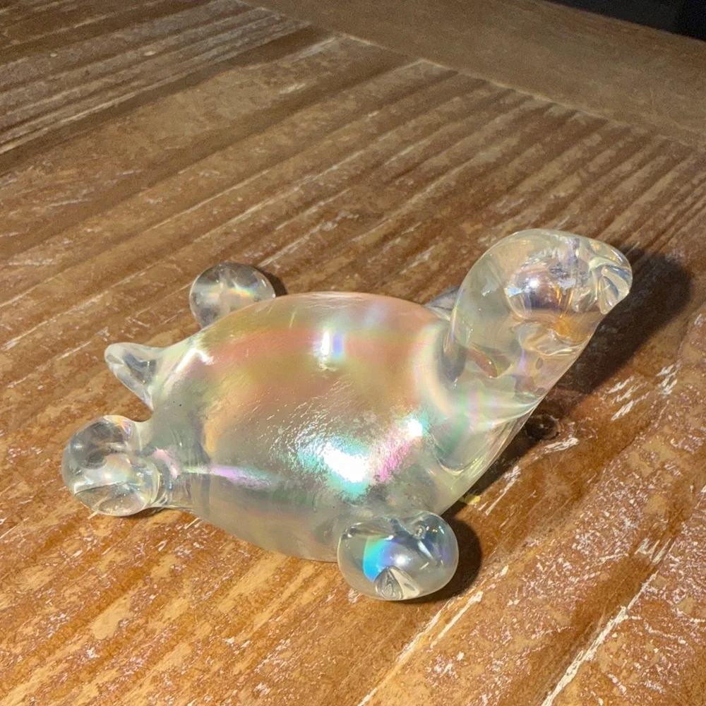 Clear Glass Turtle Figurine with Iridescent coloring - MURANO Unmarked